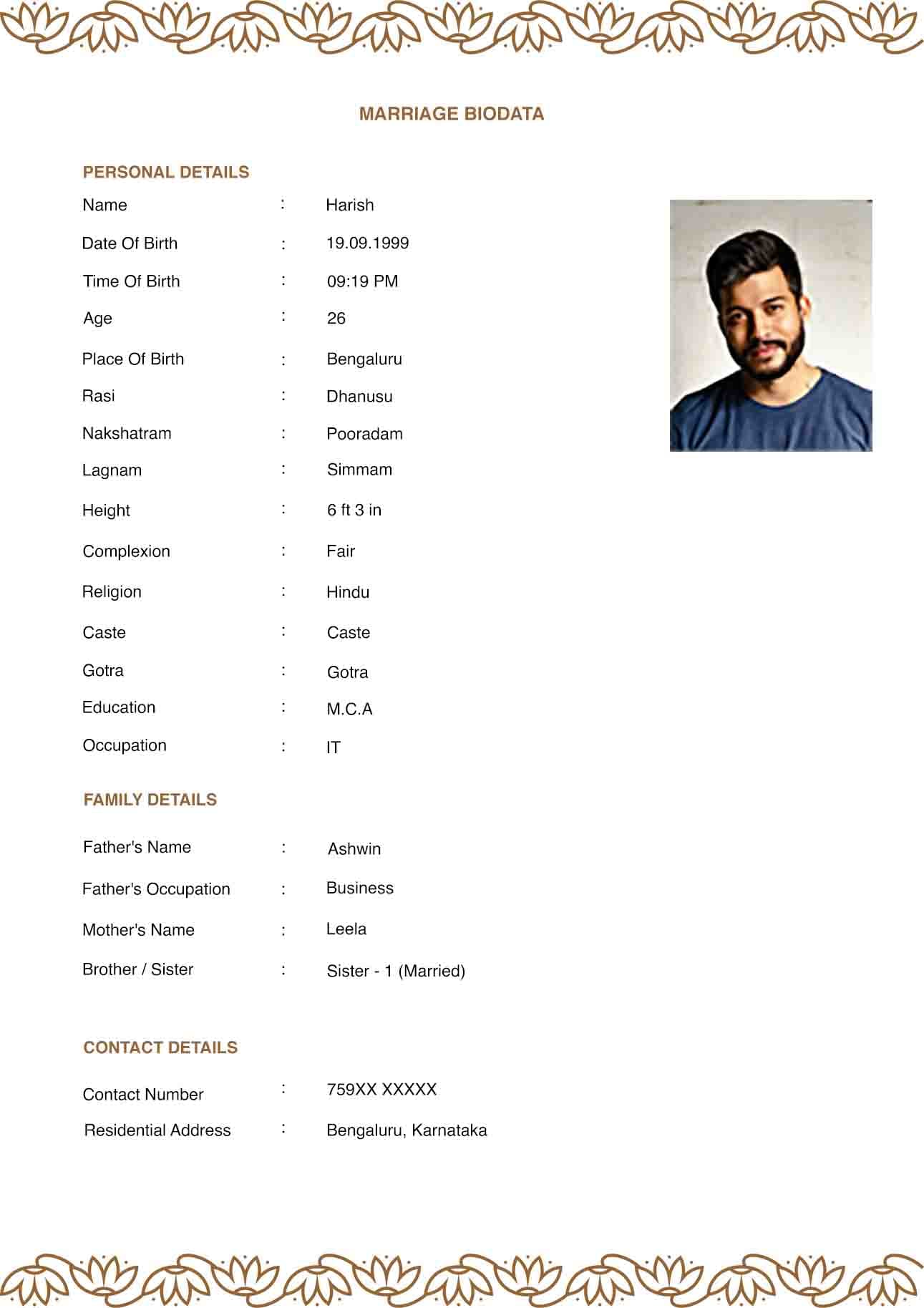 free biodata for marriage