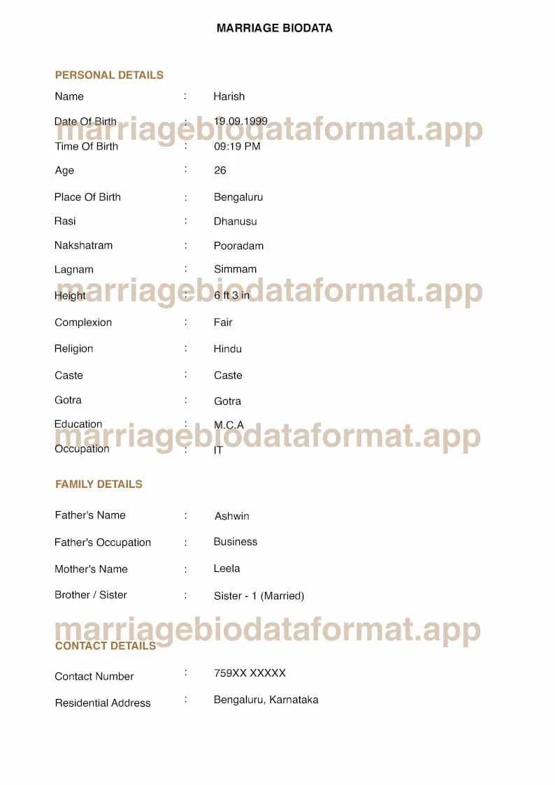 Artistic portfolio marriage biodata design with large photograph layout