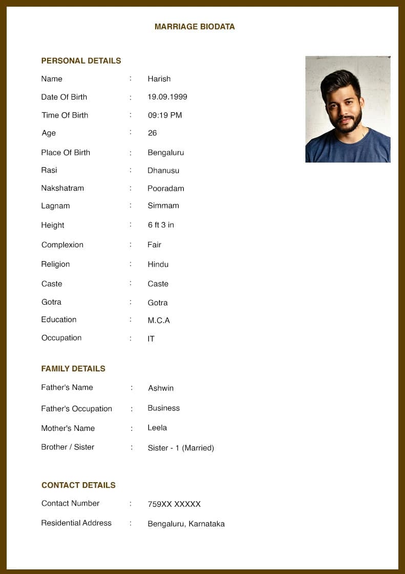 Modern minimalist marriage biodata template layout for urban professionals