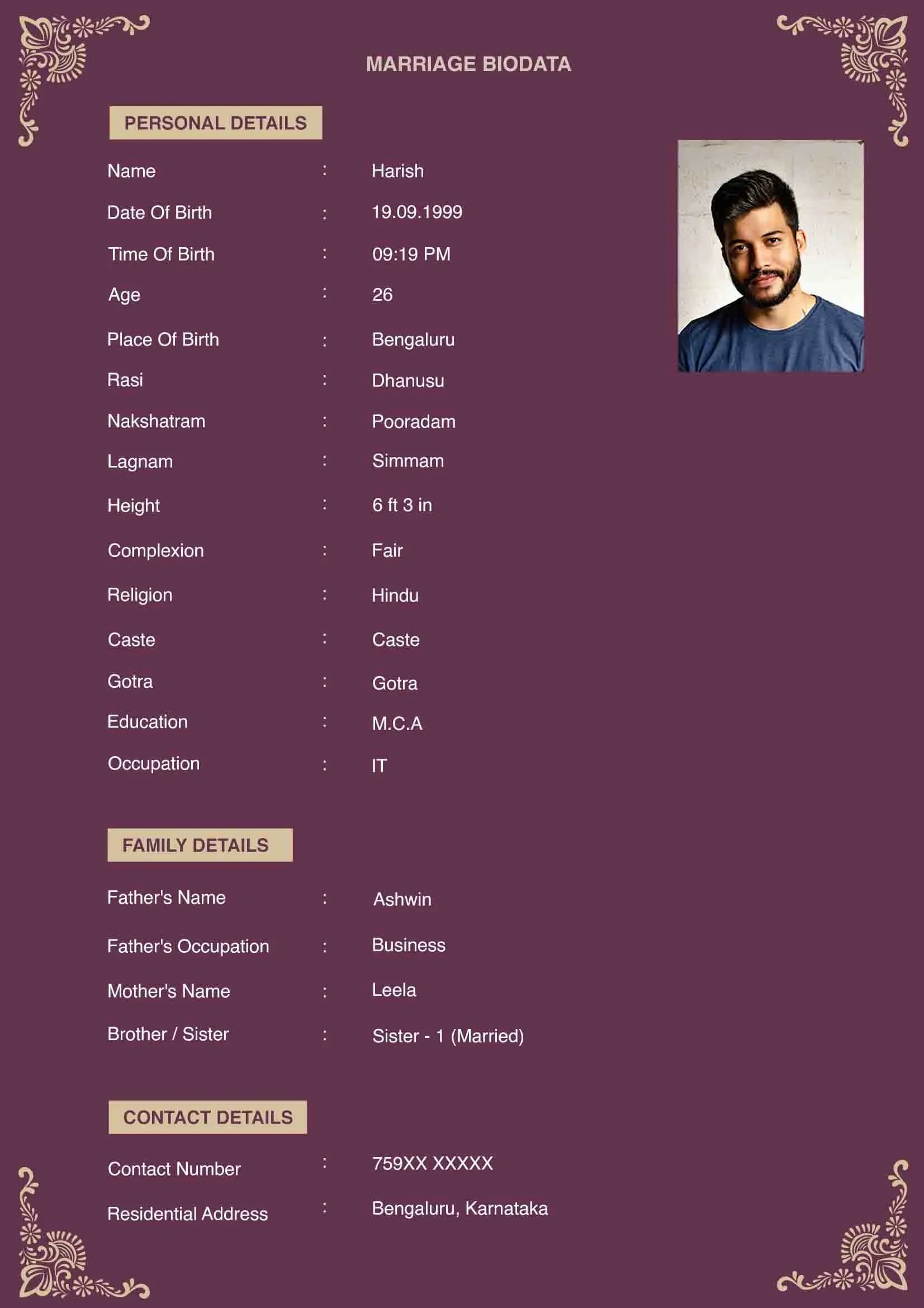 Professional executive marriage biodata layout for career-oriented individuals