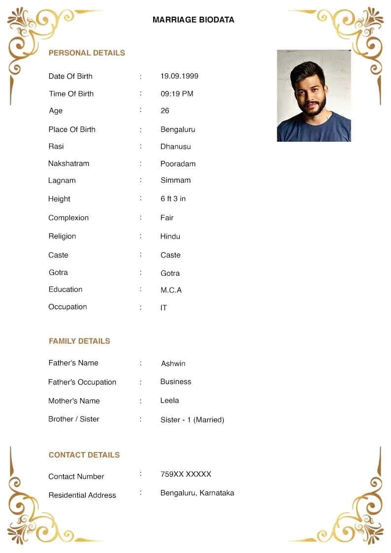 Warm heritage Jain and conservative traditional marriage biodata format
