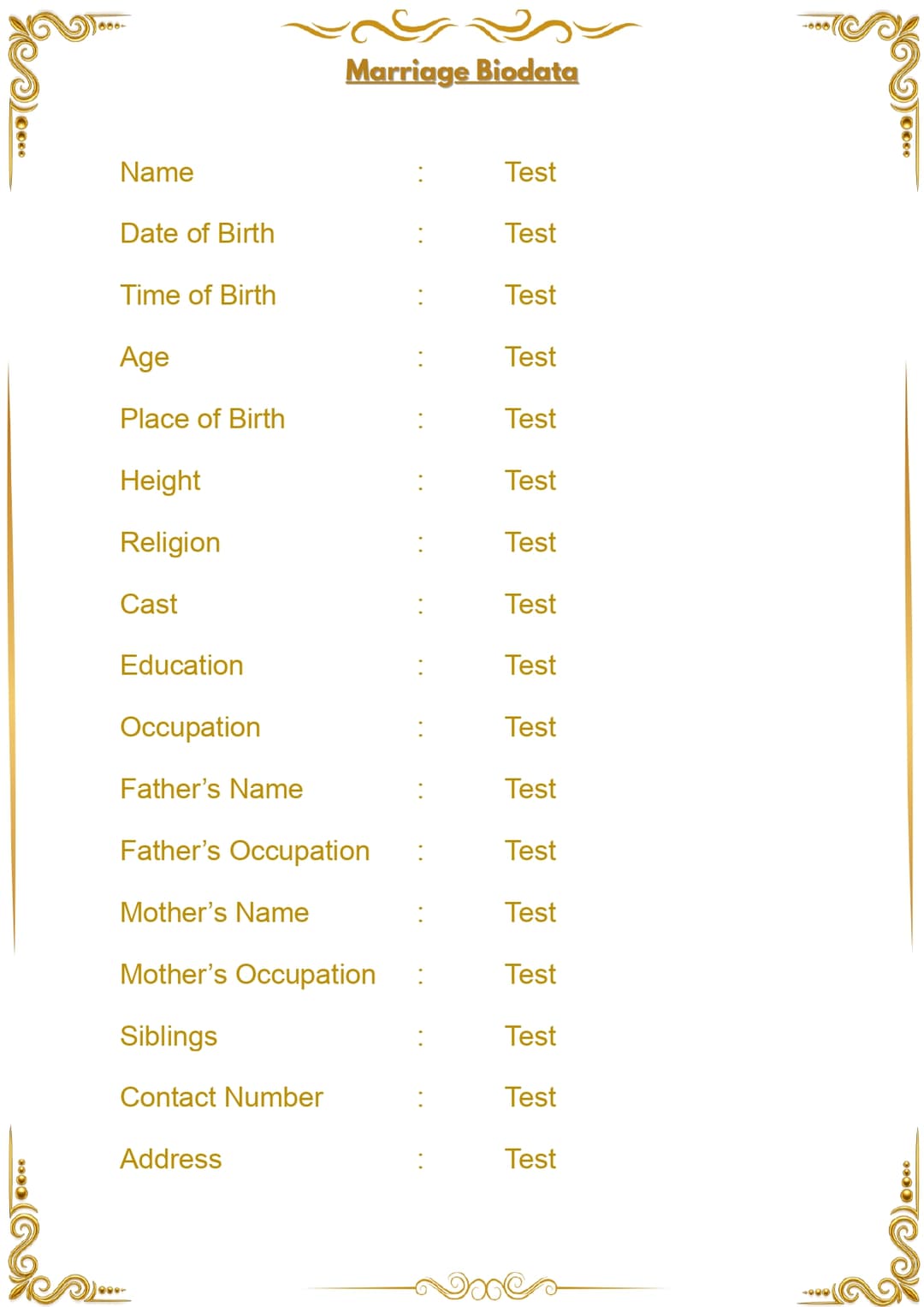 Marriage Biodata Template
