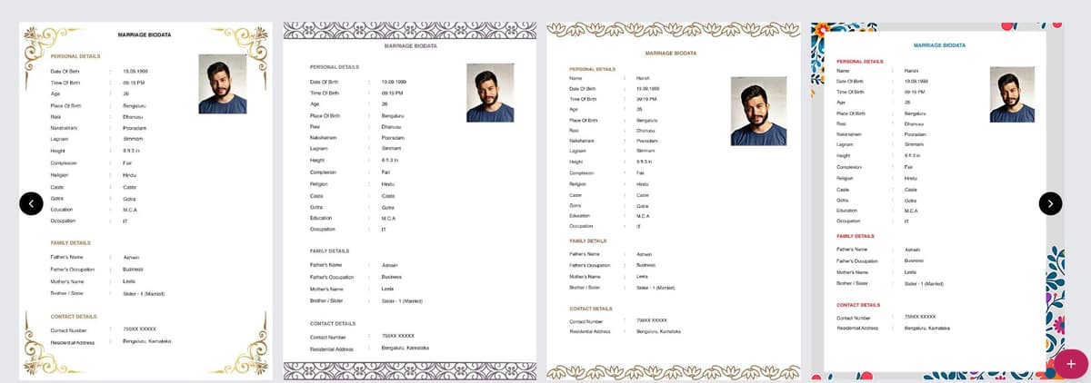Select a marriage biodata template online