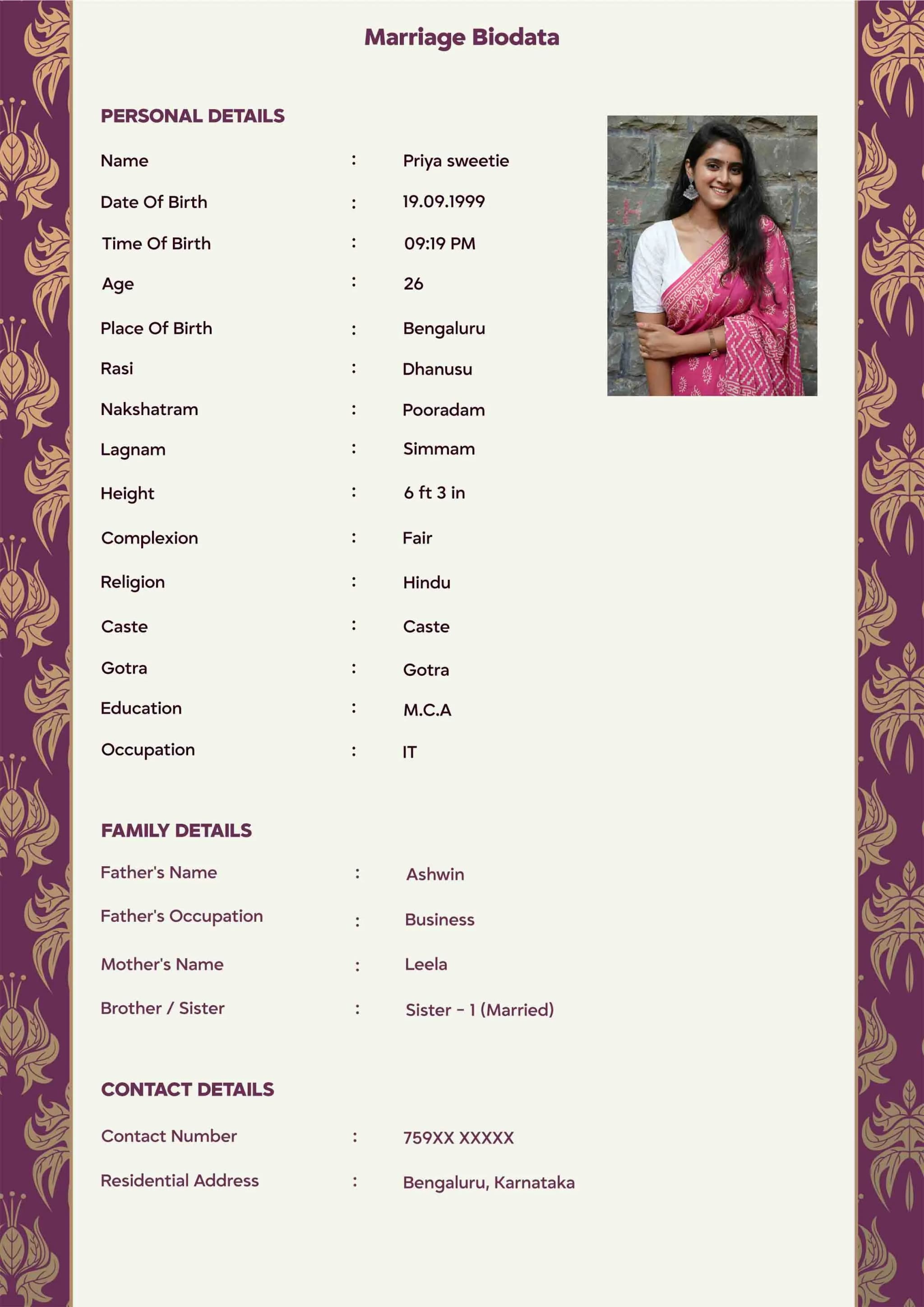 Jain Girl Biodata for Marriage