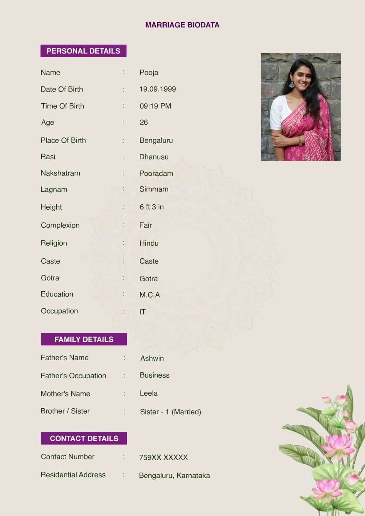 Review and edit marriage biodata before download