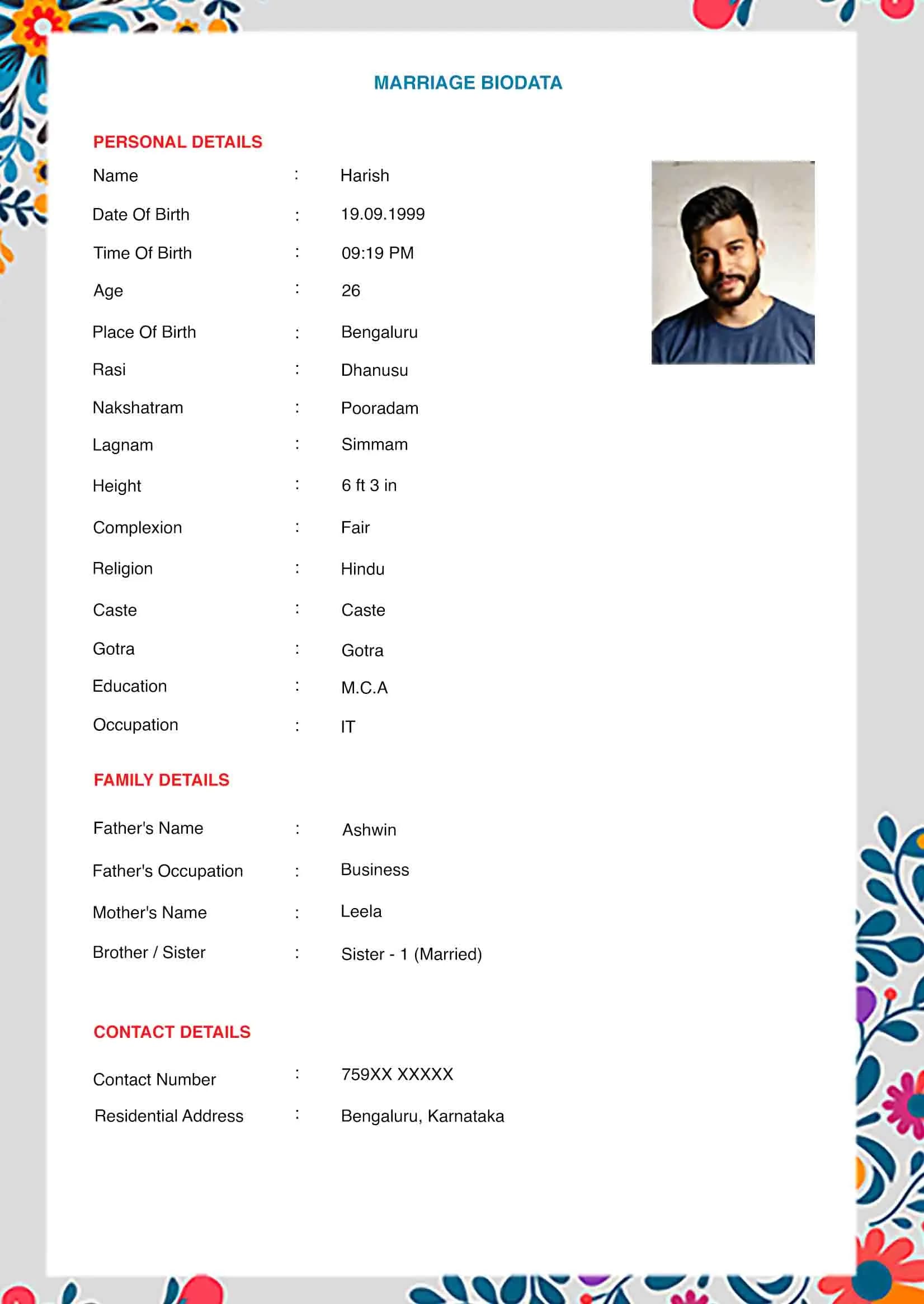 indian marriage biodata word format for girl