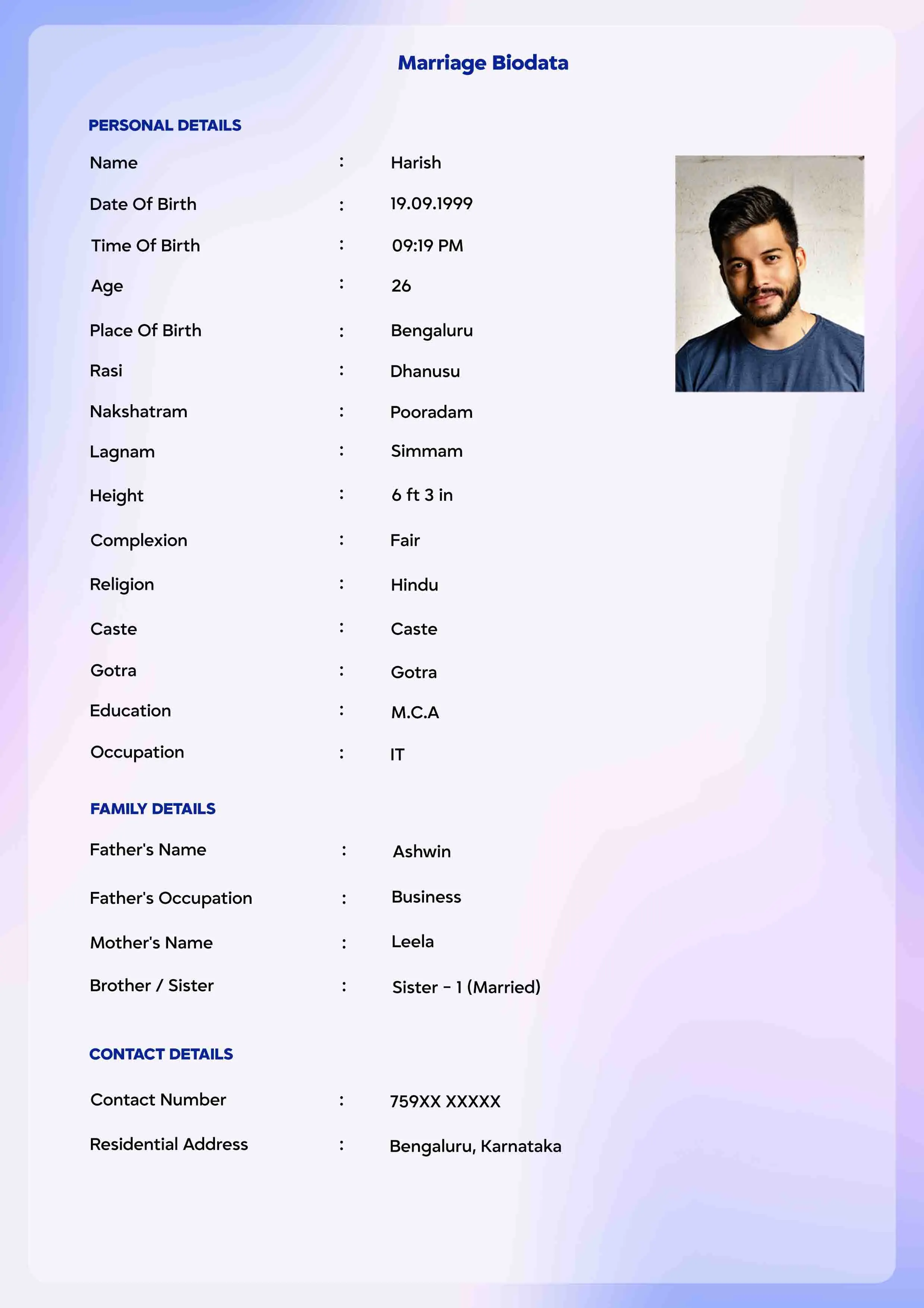 biodata for marriage - Premium Glass Effect